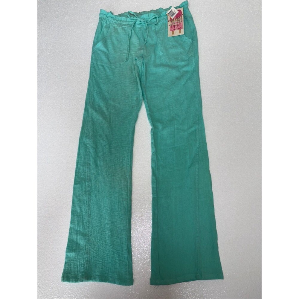 NWT Ladies Miken Swim Teal Drawstring Cotton Gauze Boot Cut Pants Size S